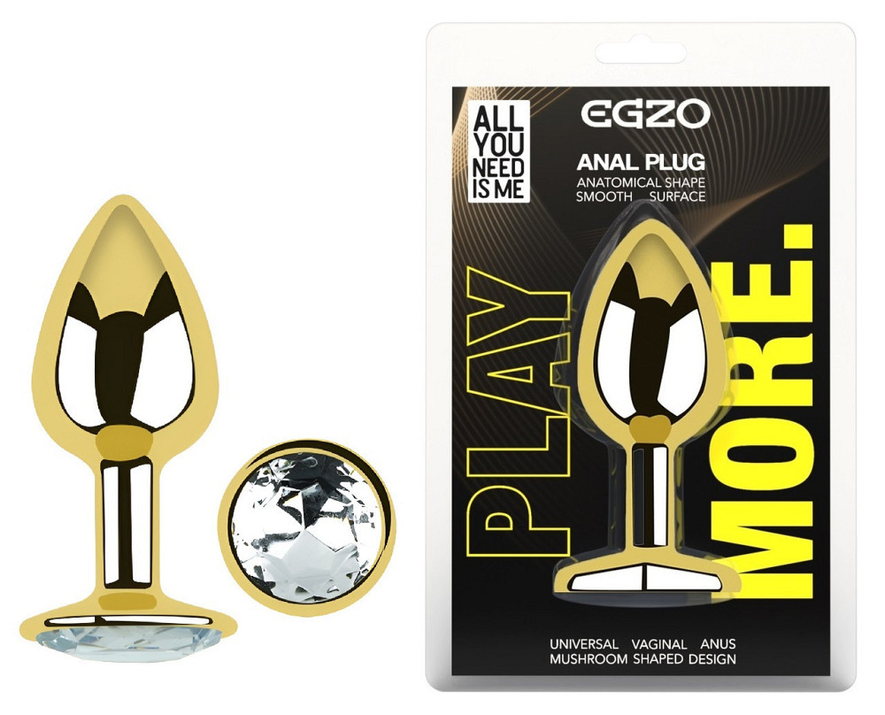 Анальная пробка с кристаллом EGZO - Gold Round Plug Clear size S Sex Aura Киев - изображение 1