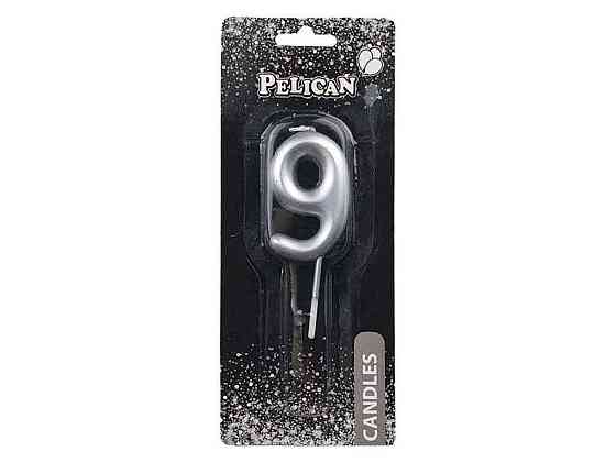 Свічка для торта 9 СРІБЛО 4,5см. 864529 ТМ PELICAN Киев