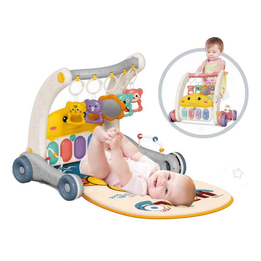 Музыкальный игровой коврик-ходунки 2в1 с пианино, погремушками и зеркальцем, коврик для детей, серый Каменец-Подольский - изображение 1