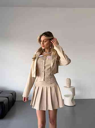 Женский стильный костюм тройка: пиджак, корсет и юбка вельвет Одесса