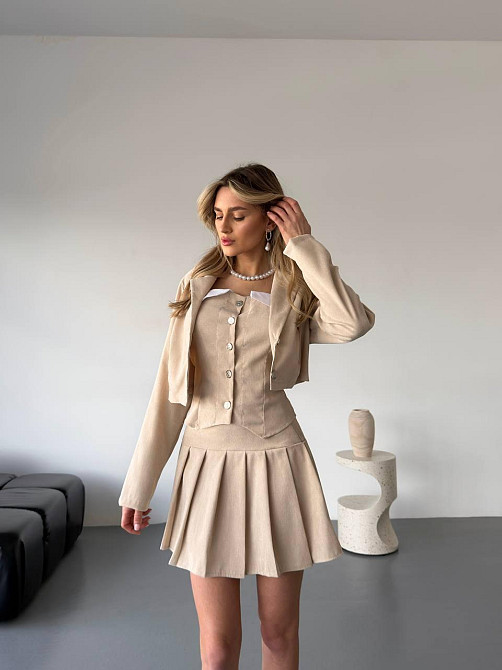 Женский стильный костюм тройка: пиджак, корсет и юбка вельвет Одесса - изображение 2