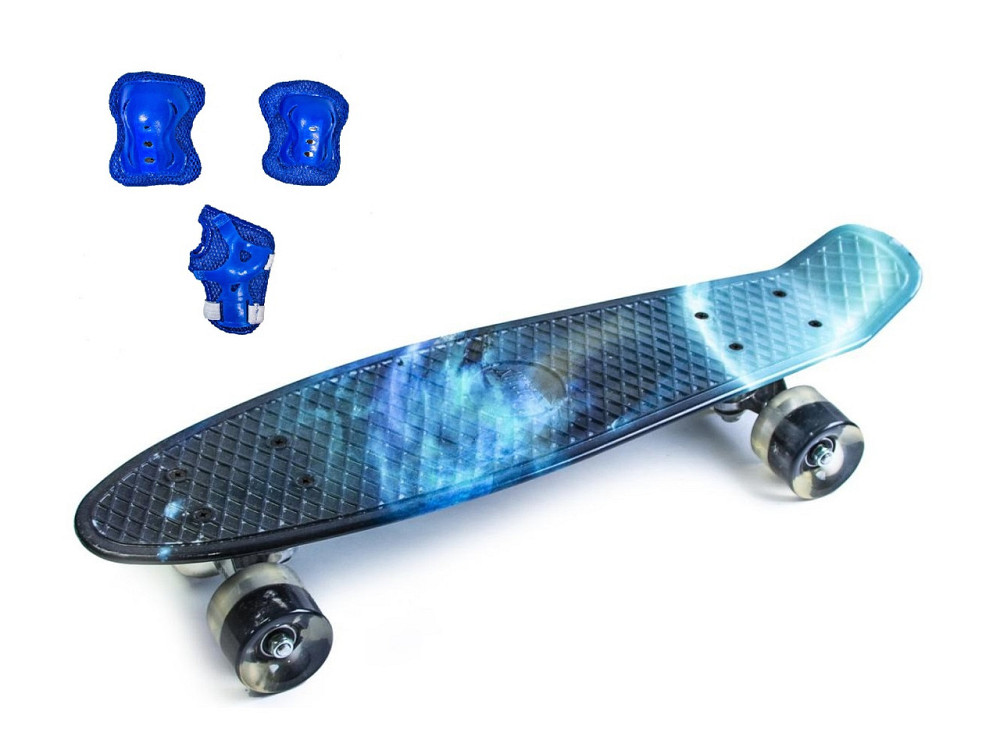 Набір скейтборд Penny Board. GALAXY + захист на коліна, лікті та долоні. Колеса світяться під час катання! Одеса - фото 1