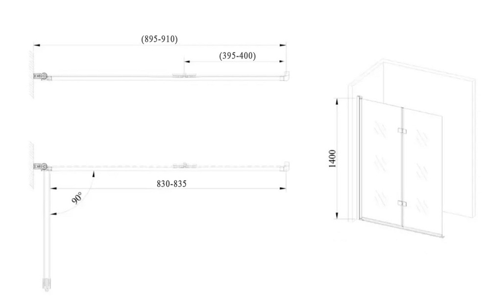 Стеклянная шторка для ванны AVKO Glass RDW02-J2 60+40x140 Silver Киев - изображение 3
