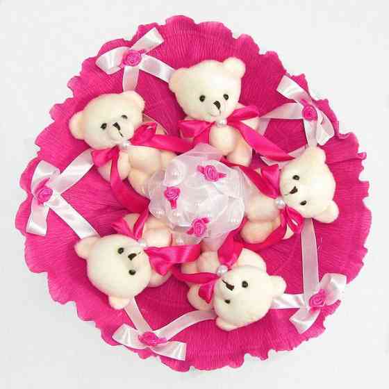 Букет из мягких игрушек 5 мишек 5292IT малиновый Винница