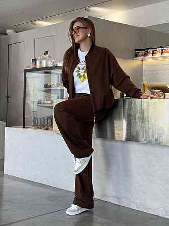 Женский костюм оверсайз с широкими брюками из двунитки Коричневый 50/52 Харьков