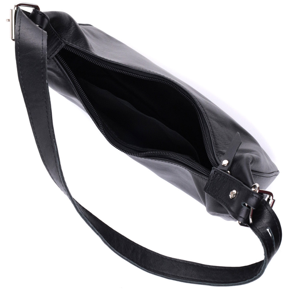 Жіноча сумка багет з регульованим ременем з гладкої натуральної шкіри Shvigel 22834 Чорна Київ - фото 7