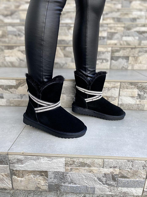 Угги жіночі OUQIDAGENI чорні натуральна замша зима висота 16 см (4208) Коломия - фото 5