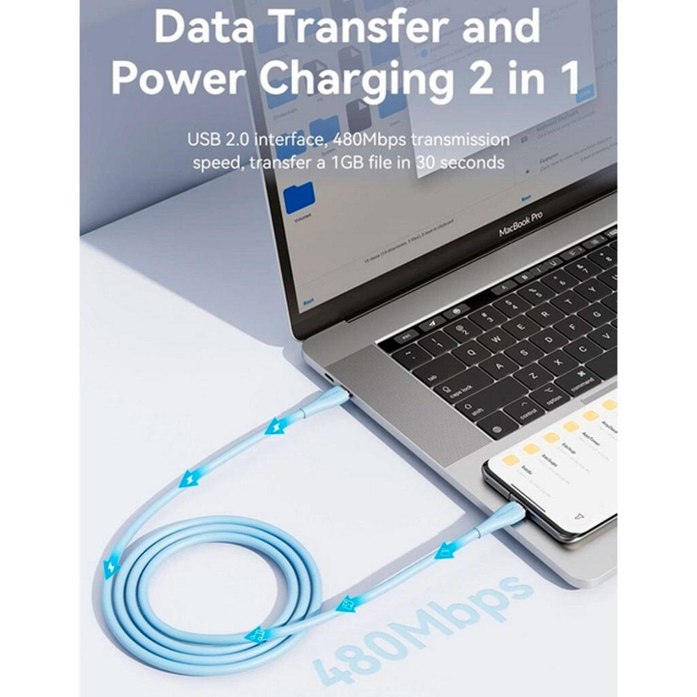 Кабель USB-C к USB-C 2м светло-зеленый Киев - изображение 1