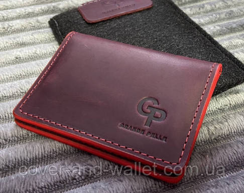 Бордова обкладинка на права та ID-паспорт ручної роботи з натуральної шкіри Grande Pelle Київ - фото 2