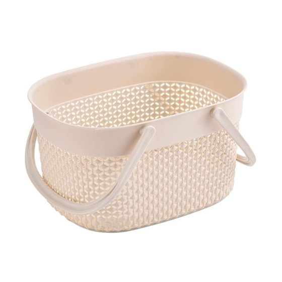 Пластиковий кошик з ручками, 26×15×20см, органайзер для дому, кошик для ванної, бежевий колір Кам'янець-Подільський
