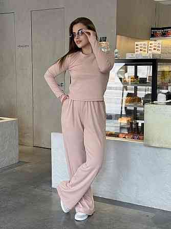 Женский костюм в рубчик с широкими штанами Бежевый XS/S Харьков