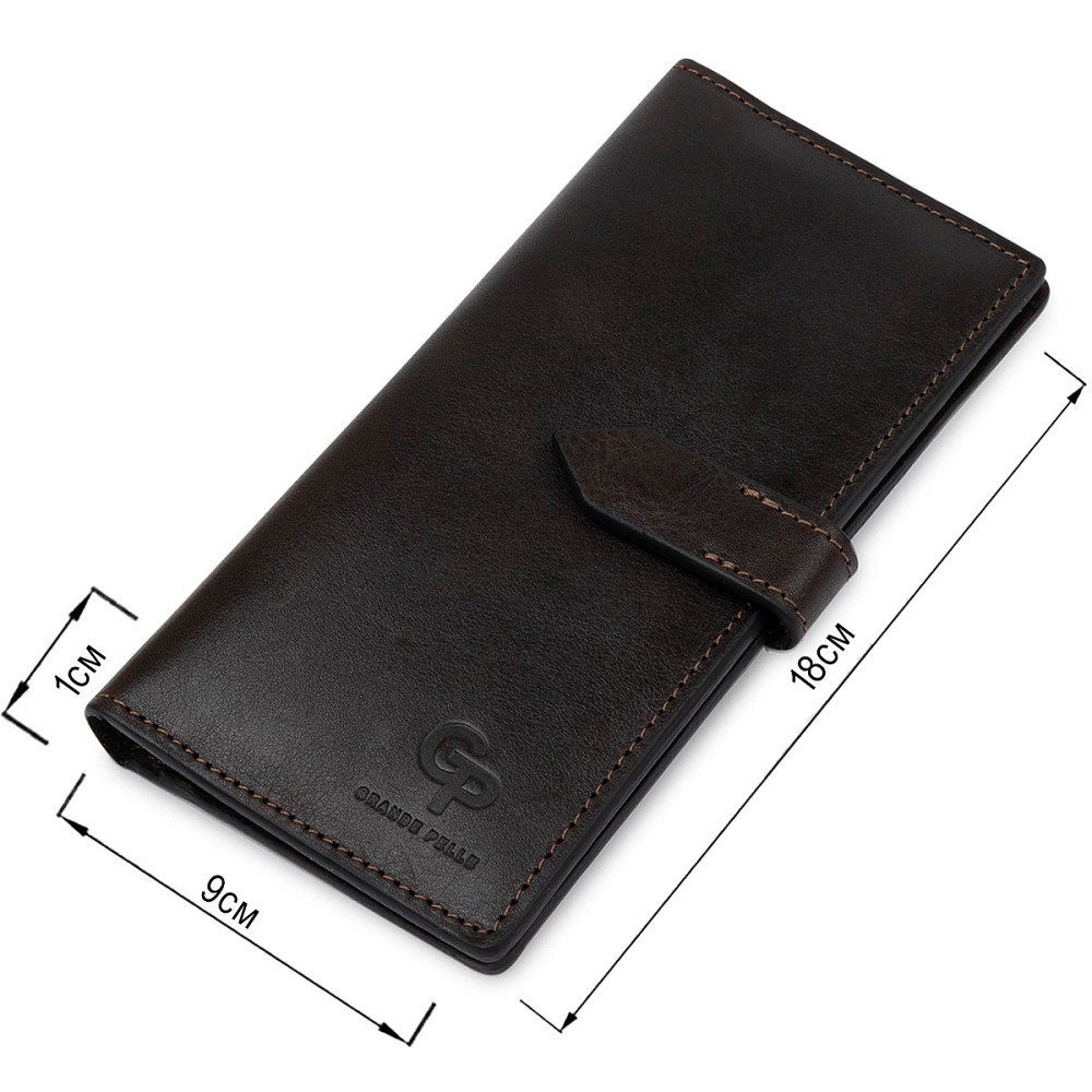 Кожаное мужское глянцевое портмоне GRANDE PELLE 11517 Коричневый Киев - изображение 3