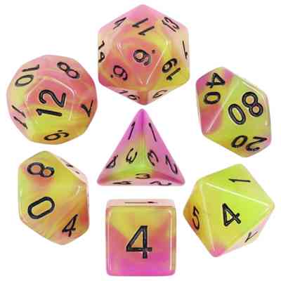 Набір кубиків для настільних ігор Games 7 Days Double Color Glow in the dark 7 Dice Set - Yellow-Pink (g7dglowdc04) Вінниця