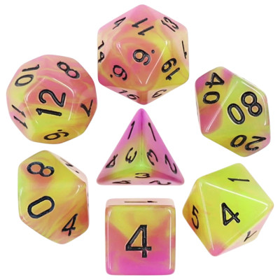 Набір кубиків для настільних ігор Games 7 Days Double Color Glow in the dark 7 Dice Set - Yellow-Pink (g7dglowdc04) Вінниця - фото 1