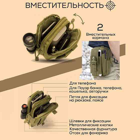 Тактична сумка - сумка для телефону, система MOLLE органайзер тактичний з кордури. Колір: койот SK-38 Львів