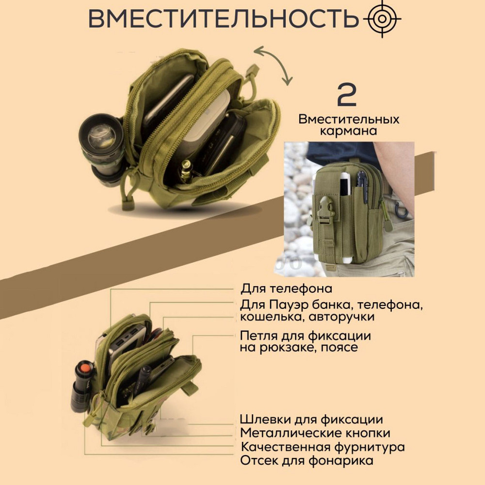 Тактична сумка - сумка для телефону, система MOLLE органайзер тактичний з кордури. Колір: койот SK-38 Львів - фото 3