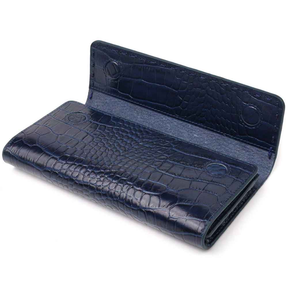 Великий жіночий гаманець із натуральної шкіри з тисненням під крокодила CANPELLINI 21661 Синій Київ - фото 5