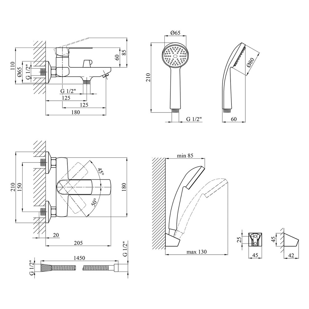 Змішувач для ванни Kroner KRM Main - C060 з душовим виливом, хром Київ - фото 2