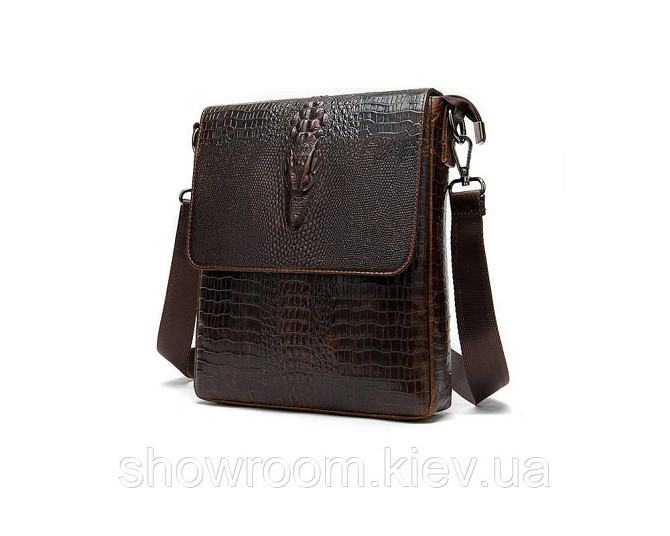 Чоловічі шкіряні сумки під рептилію Leather Collection (8857) brown Київ - фото 3