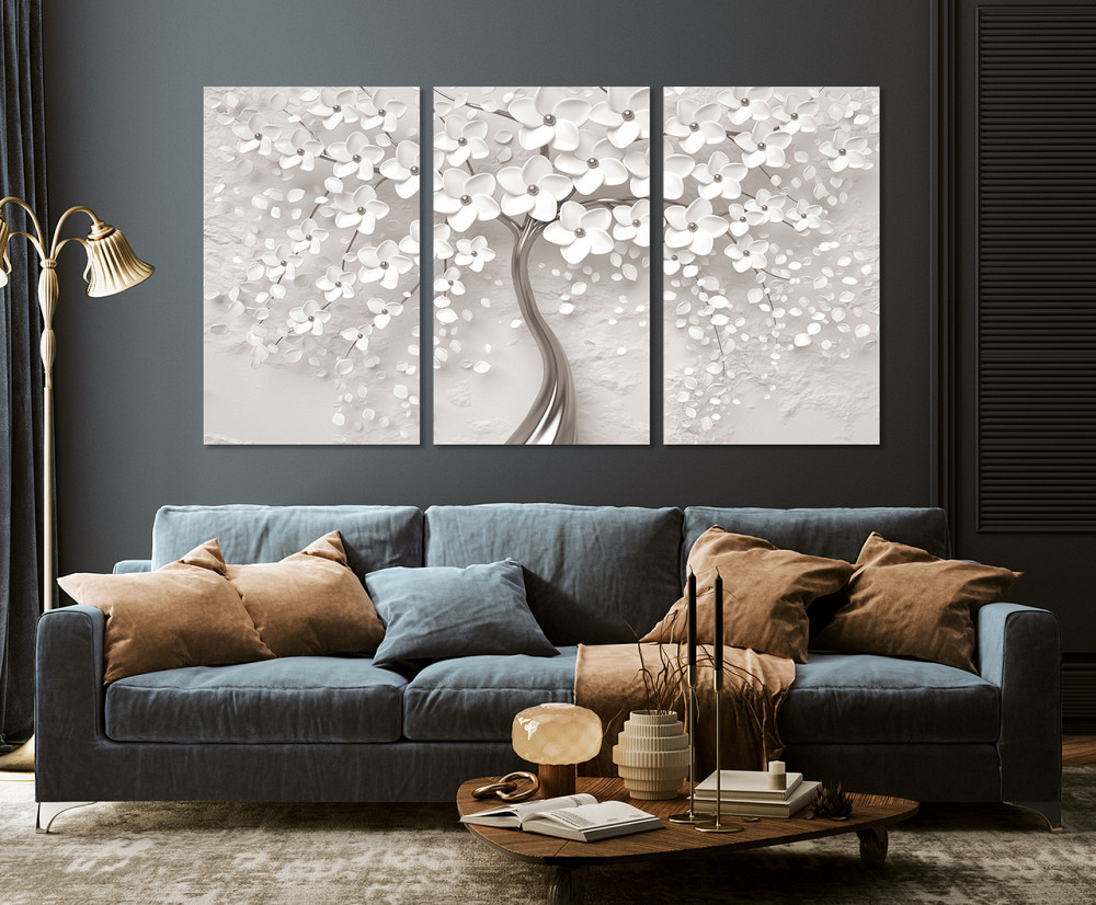 Модульна картина у вітальню/ спальню   Дерево білі квіти    ART-064_3A 70х130 см Київ - фото 3