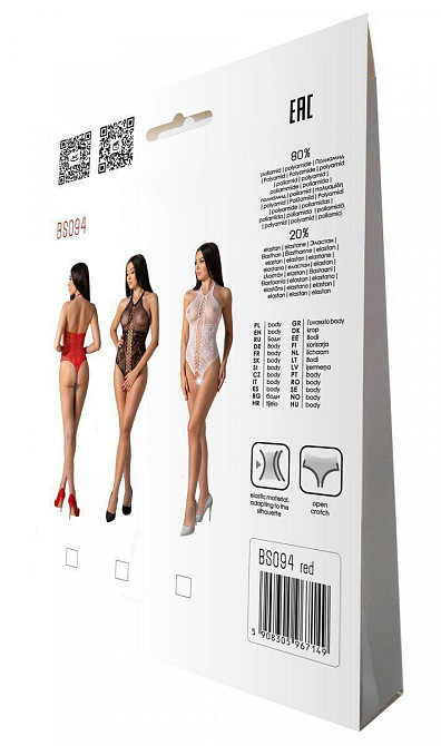 Бодістокінг з імітацією корсетної шнурівки Passion BS094 One Size, red, квітковий візерунок, з досту Sex Aura Київ - фото 8