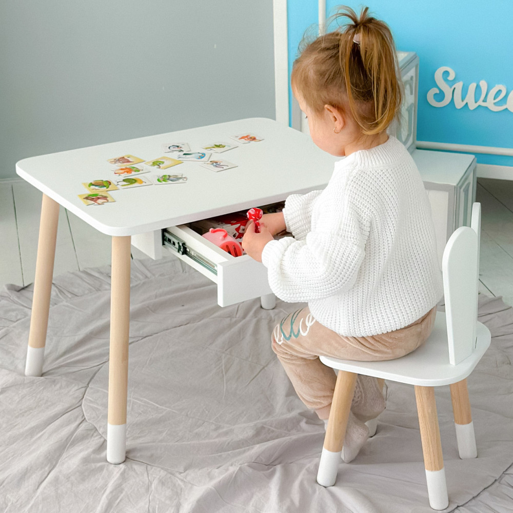 Дитячий столик з ящиком і стілець-кролик, білий Київ - фото 8