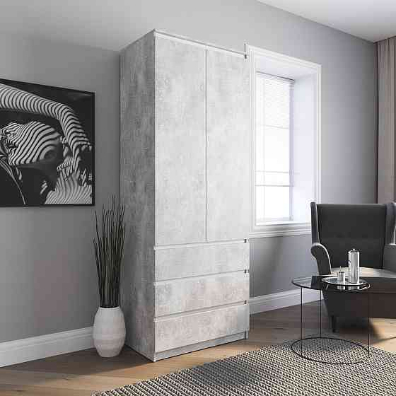 Шкаф для одежды VAYS R-9 Бетон-Белые планки, 3 ящика, штанга, без ручек, ЛДСП, 80×50×211 см – для спальни, гостиной, прихожей Львов
