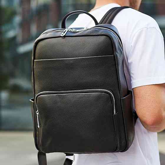 Чоловічий шкіряний рюкзак для подорожей Tiding Bag чорний Київ