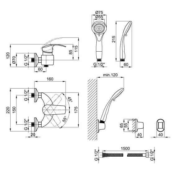 Змішувач для душу Lidz (CRM) Mars 81 010 00 з душовим гарнітуром (LIDZCRM8101000) Київ