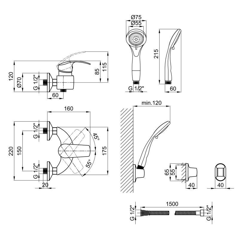 Змішувач для душу Lidz (CRM) Mars 81 010 00 з душовим гарнітуром (LIDZCRM8101000) Київ - фото 2