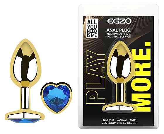 Анальна пробка з кристалом EGZO - Gold Heart Plug Blue size S Sex Aura Київ