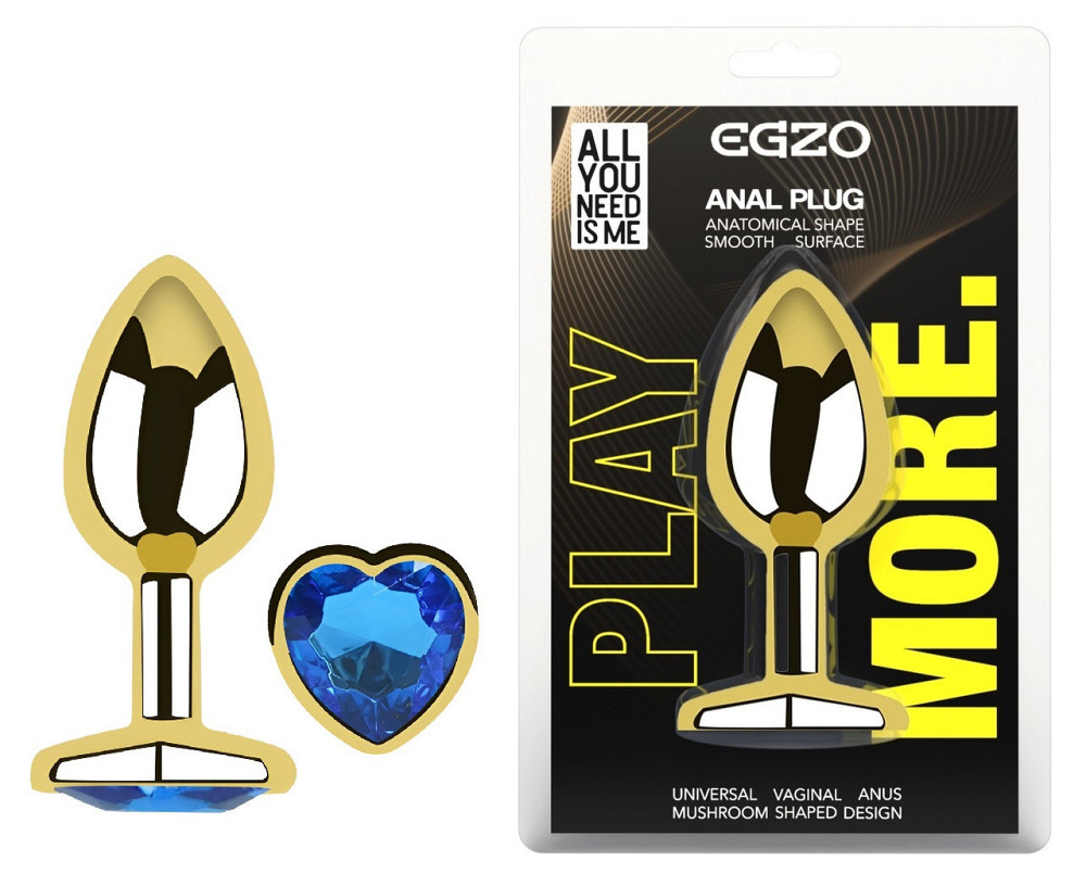 Анальна пробка з кристалом EGZO - Gold Heart Plug Blue size S Sex Aura Київ - фото 1