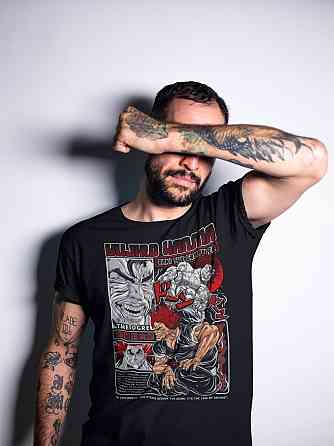 Футболка чоловіча з аніме принтом Бакі Грапплер Гйм Воркоут оверсайз (S/M/L) Чорний AnimeJ0007 Дніпро