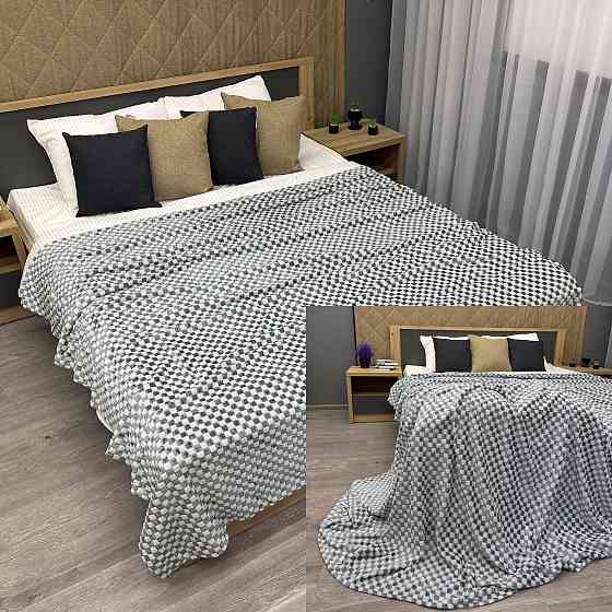 Плед-покривало Шахи 200х210 см (+-5см) Сірий з білим (87-040) Київ