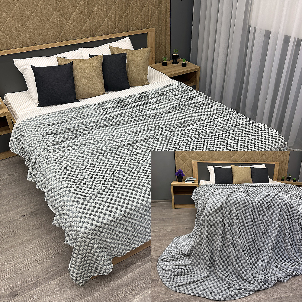 Плед-покривало Шахи 200х210 см (+-5см) Сірий з білим (87-040) Київ - фото 1