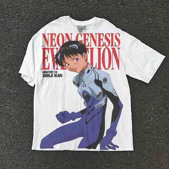 Футболка чоловіча з принтом аніме Неон Генезис Євангеліон Схінджі Ікарі Плугсуіт оверсайз (S/M/L) Черний Дніпро