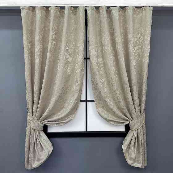 Комплект коротких штор VR-Textil Льон мармур Pavliani ХО № 1272ш Теплий бежевий 130х170 см 2 шт (35-0201) Київ