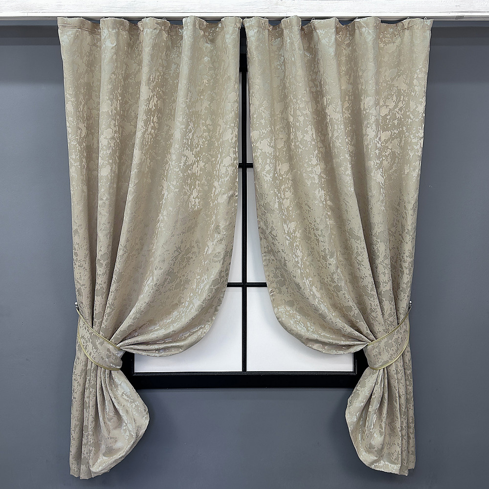 Комплект коротких штор VR-Textil Лен мрамор Pavliani ХО № 1272ш Теплый бежевый 130х170 см 2 шт (35-0201) Киев - изображение 1