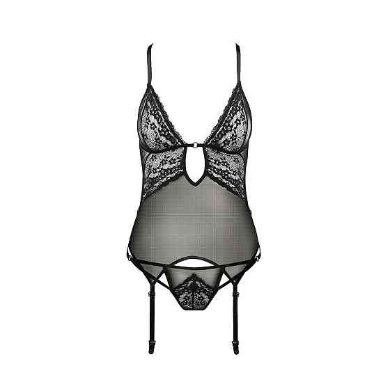 Корсет с декольте Passion ERZA CORSET L/XL, black, пажи, трусики, полупрозрачный Sex Aura Киев