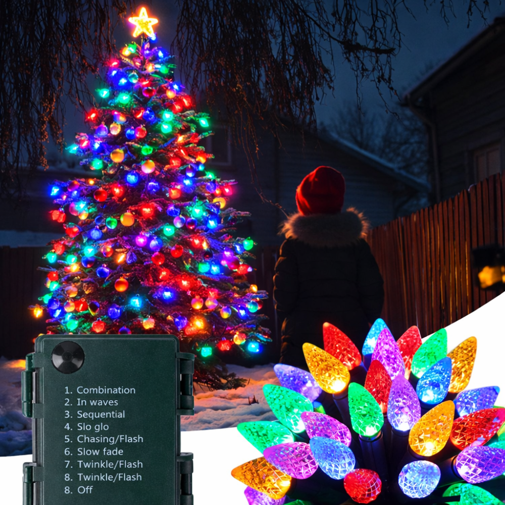 RGB Різдвяна гірлянда 50 LED з таймером — атмосферне світло для дому та двору, водозахист, 8 режимів Київ - фото 1