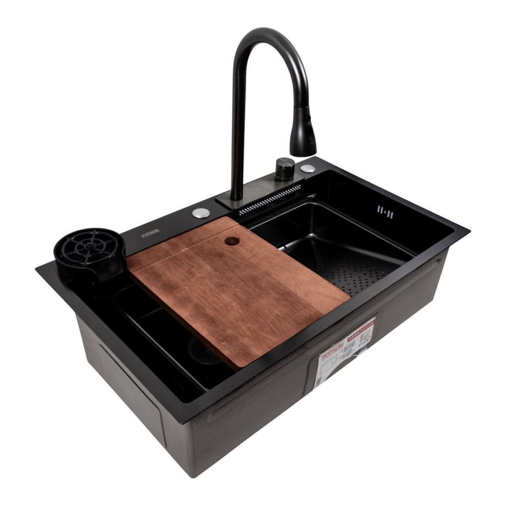 Кухонна мийка PVD чорна CM 75*46A Platinum Handmade "Водоспад" Коломыя - изображение 1