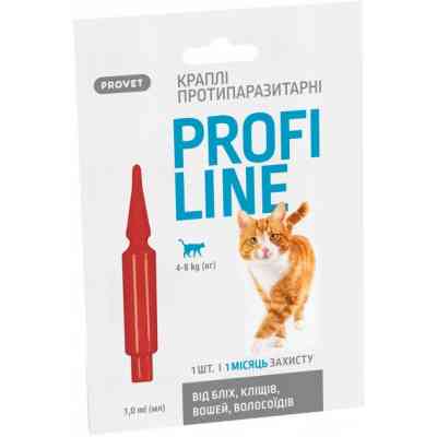 Капли для животных ProVET Profiline инсектоакарицид для кошек 4-8 кг 1/1 мл (4823082431120) Винница