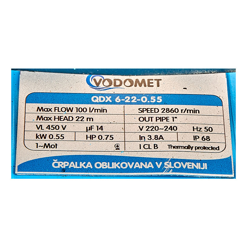 Насос дренажний Vodomet QDX 6-22-0.55 (корп.алюміній) (VO4189) Київ - фото 4