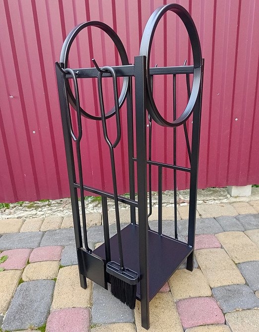 Кованый набор для камина LOFT №8 с дровницей (стойка, совок, щетка, кочерга, щипцы) Киев - изображение 2