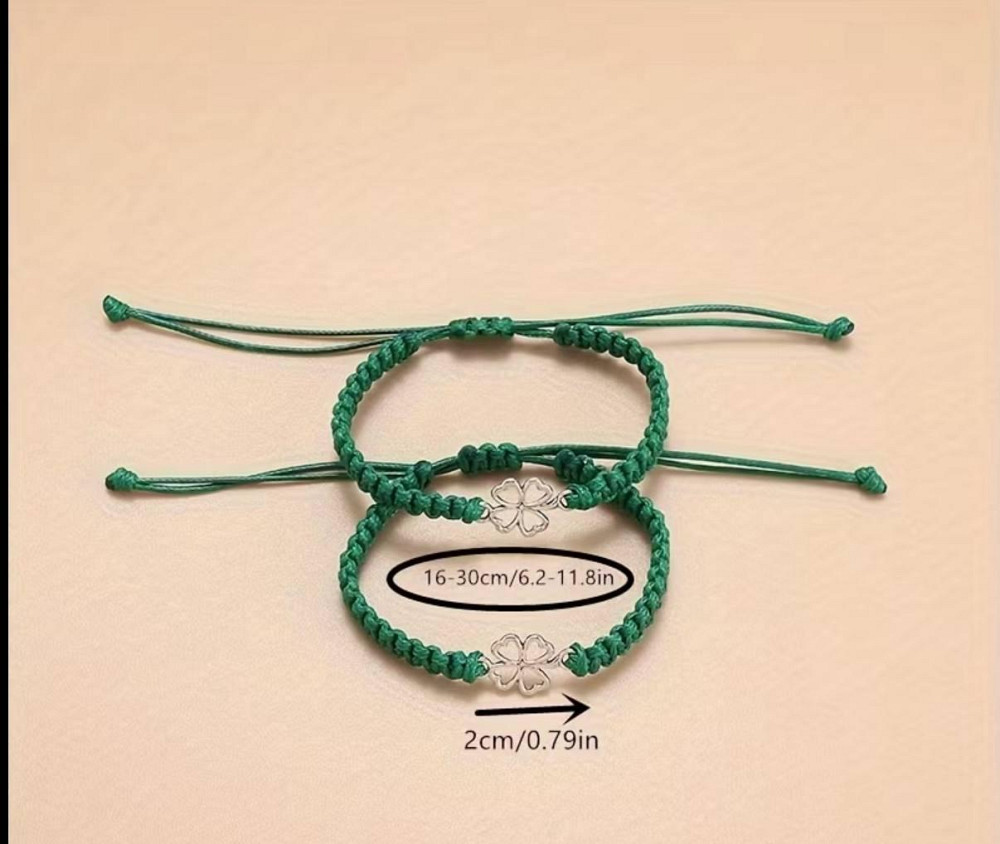 Набор из 2 зелёных браслетов с клевером на удачу Киев - изображение 3