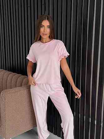 Женская стильная домашняя велюровая пижама Розовый Одесса