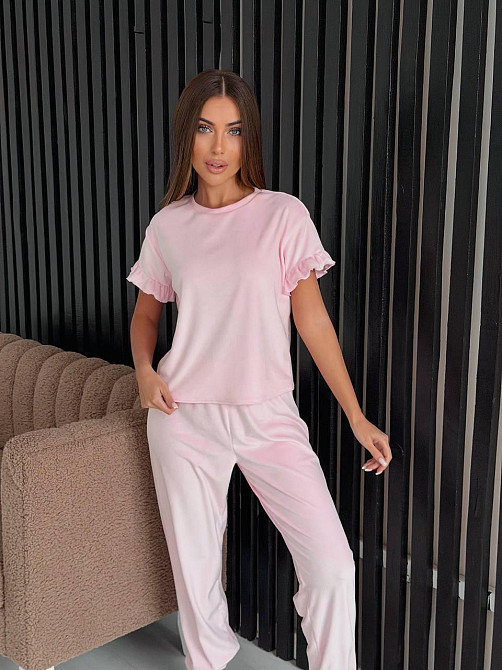 Женская стильная домашняя велюровая пижама Розовый Одесса - изображение 1