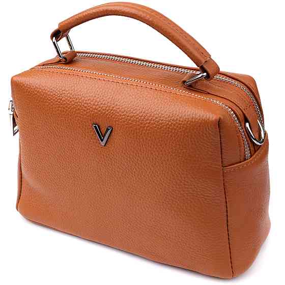 Стильна жіноча сумка з натуральної шкіри з подвійним внутрішнім простором Vintage 22921 Рудий Київ