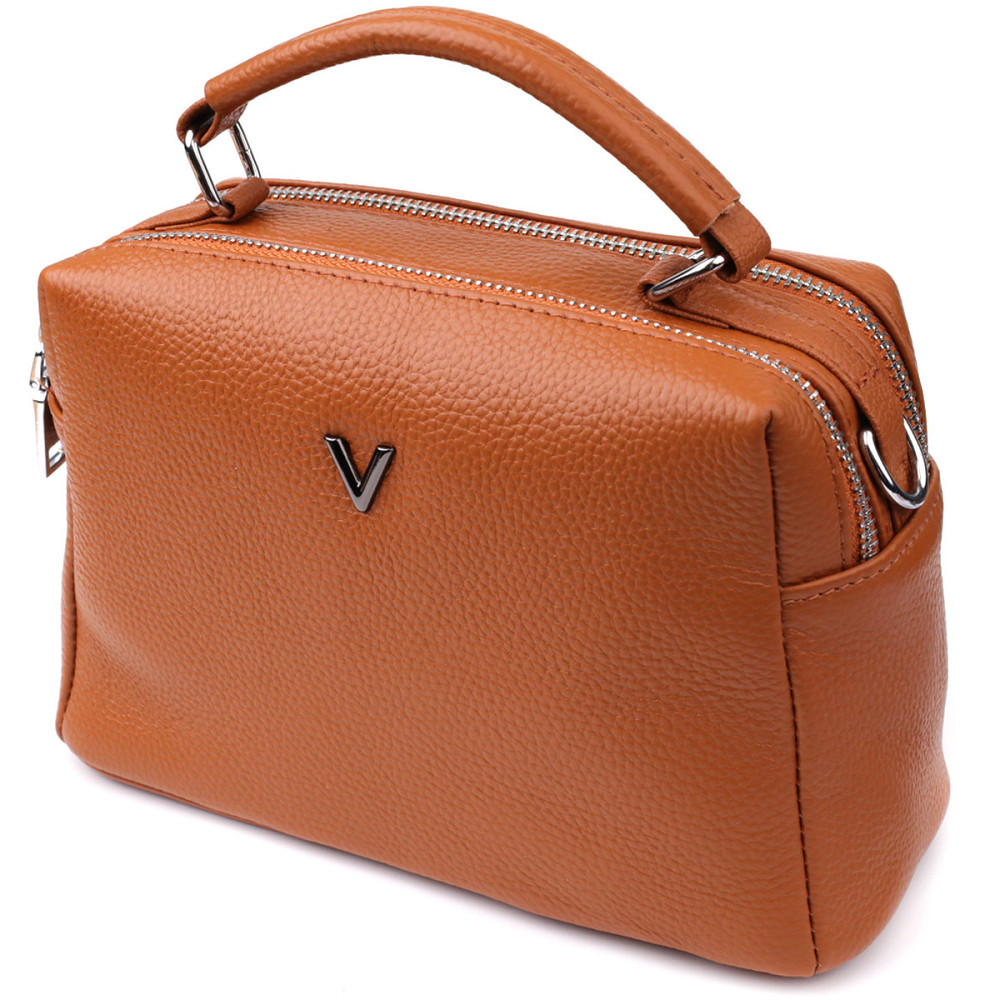 Стильна жіноча сумка з натуральної шкіри з подвійним внутрішнім простором Vintage 22921 Рудий Київ - фото 1