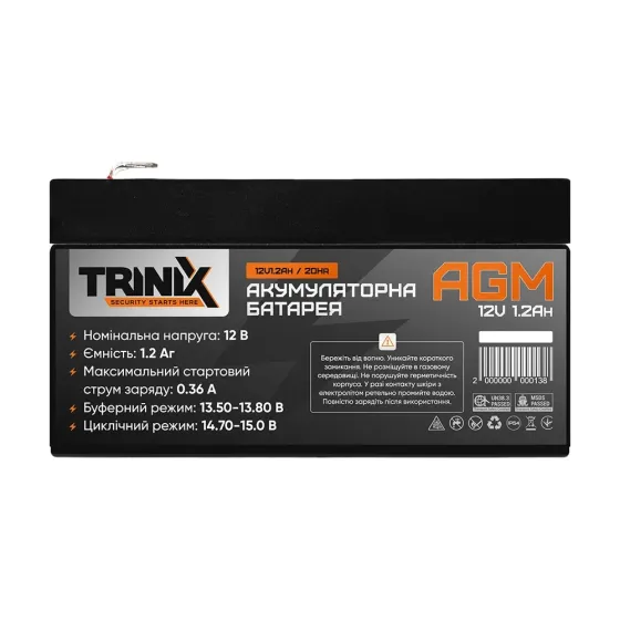 Акумуляторна батарея 12В 1.2Аг Trinix 12V1.2Ah/20Hr AGM свинцево-кислотна (44-00031) Київ